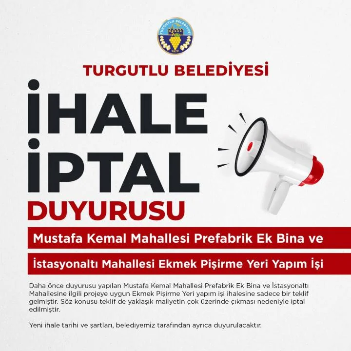 Turgutlu Belediyesinden İhale İptali Duyurusu
